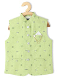 Boys Printed Woven Pure Cotton Nehru Jacket with Shirt - -