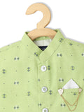 Boys Printed Woven Pure Cotton Nehru Jacket with Shirt - -