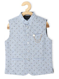 Boys Printed Cotton Nehru Jackets With Shirt - -