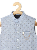 Boys Printed Cotton Nehru Jackets With Shirt - -