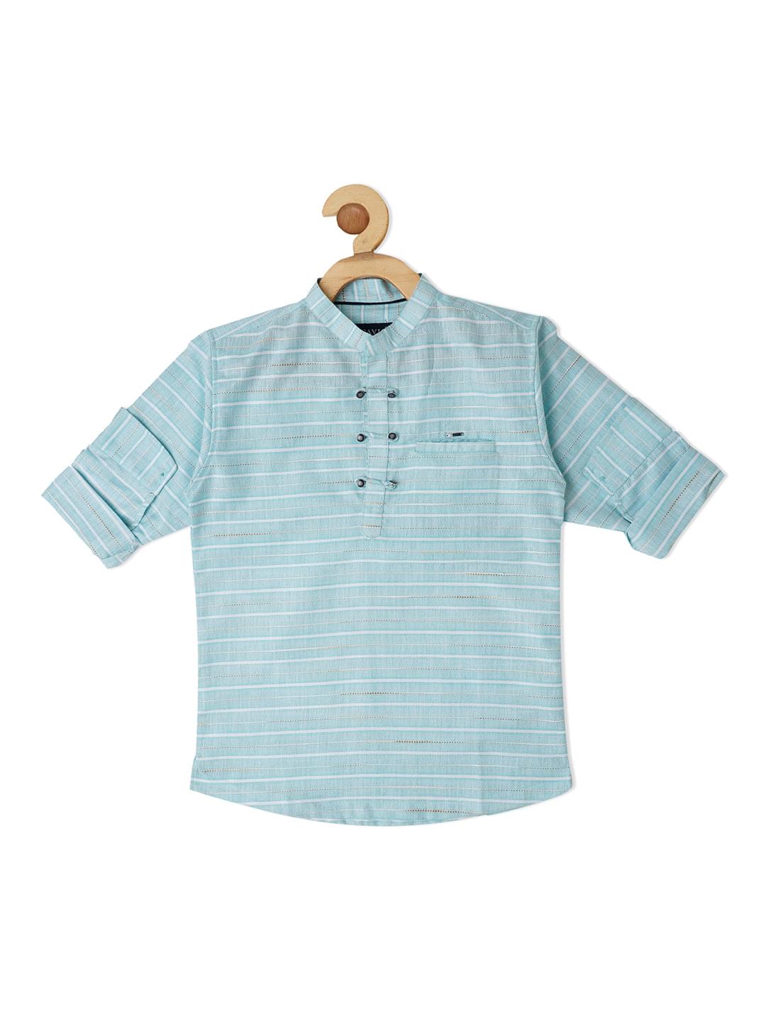 Boys Blue Comfort Horizontal Striped Casual Shirt - -