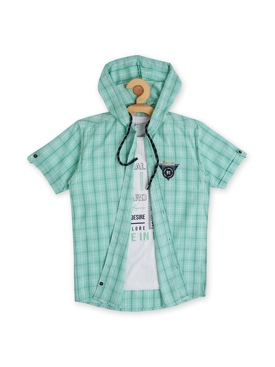 Boys Comfort Checked Casual Hooded Cotton Shirt - -
