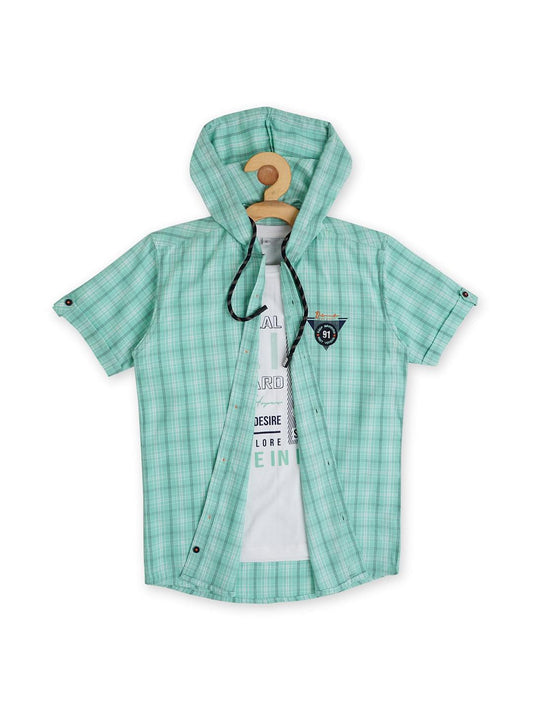 Boys Comfort Checked Casual Hooded Cotton Shirt - -