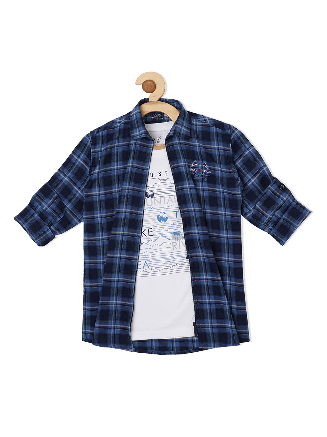 Boys Comfort Tartan Checked Casual Cotton Shirt with T-Shirt - -