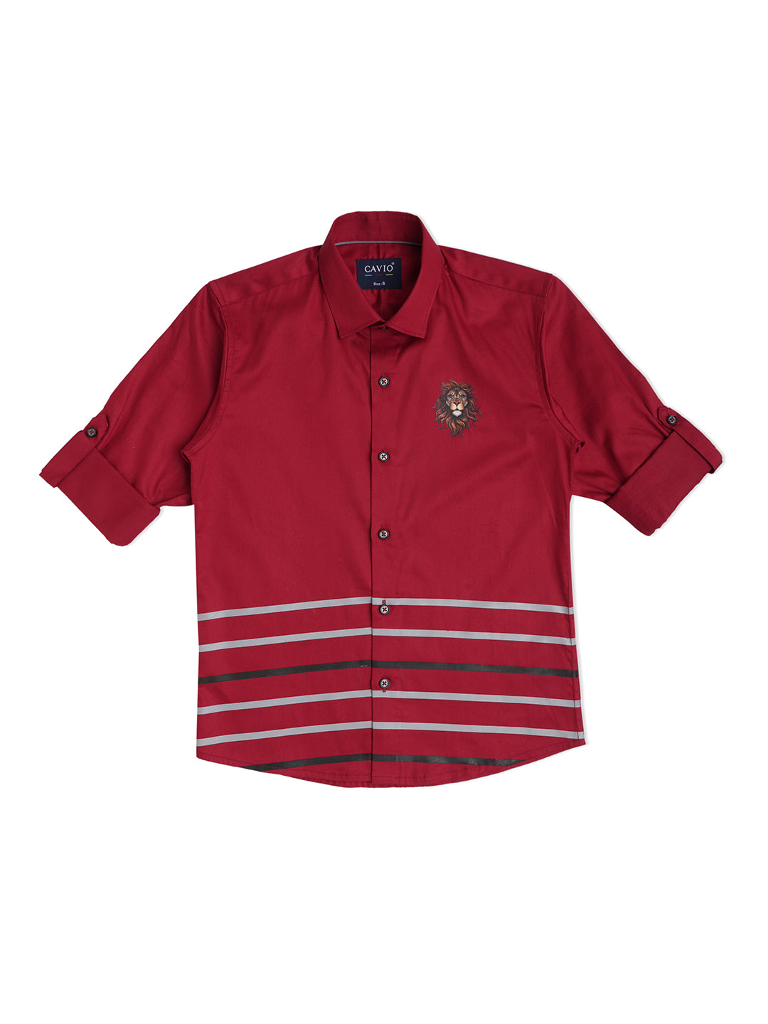 Boys Maroon Stripes Printed Casual Shirt -  -