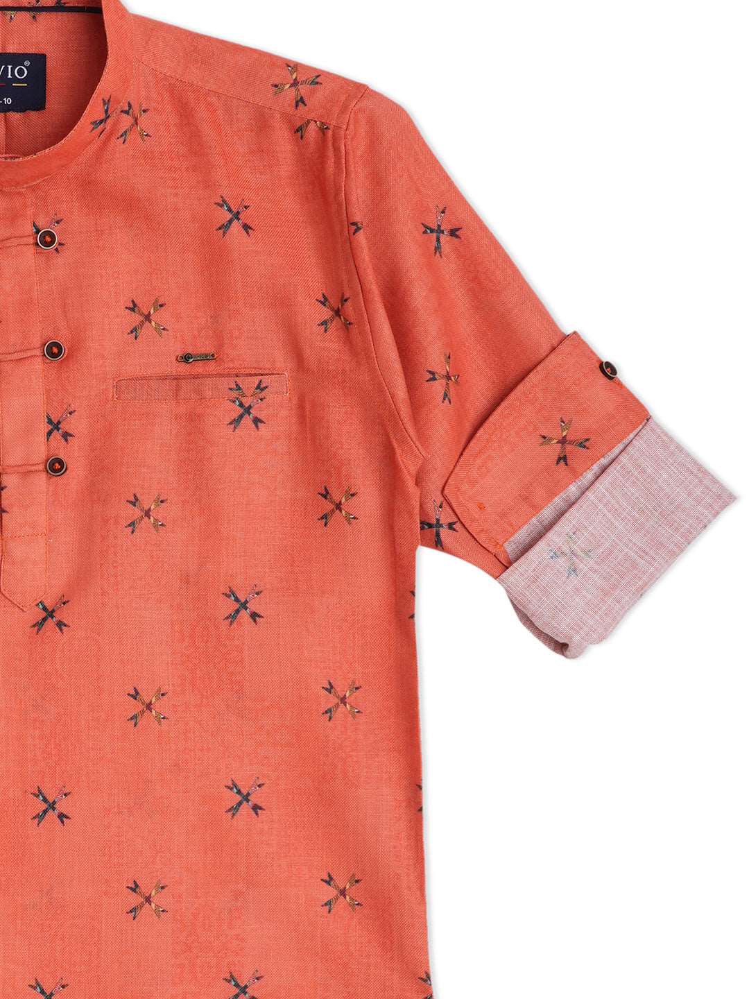 Boys Orange Floral Printed Casual Shirt -  -