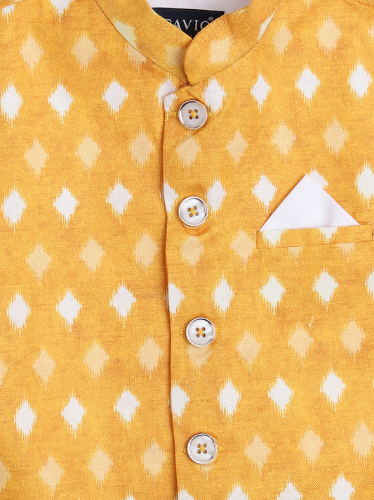 Boys Yellow & White Colored Printed Nehru Jacket -  -