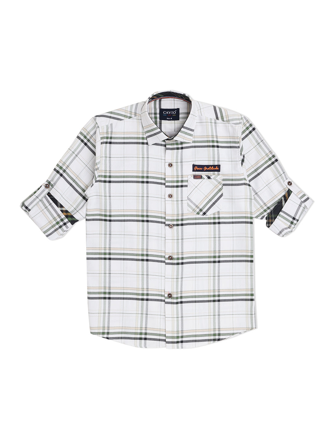 Boys White Checked Casual Shirt  -  -