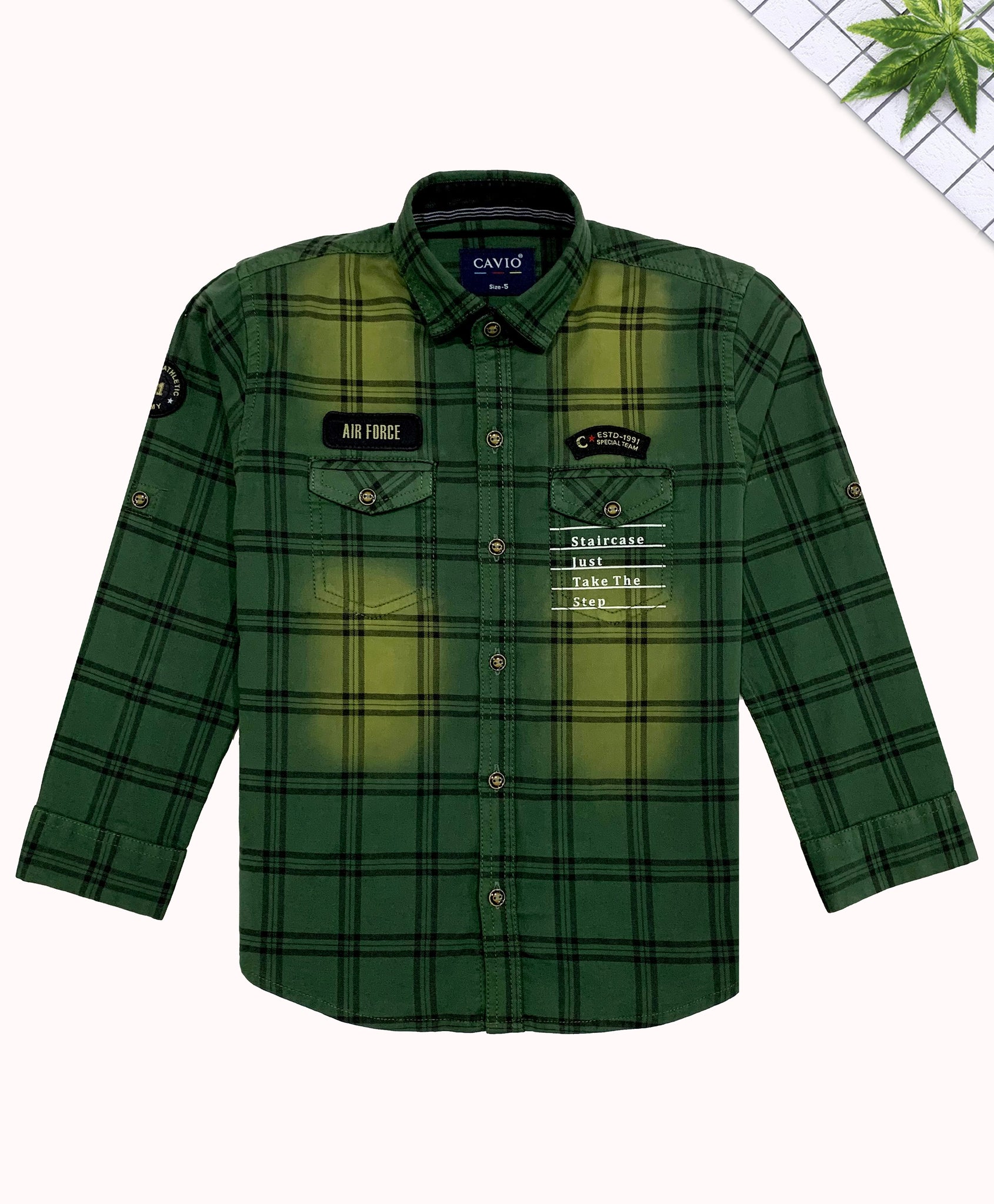 NEW SEASON CAVIO Boys Green Regular Fit Tartan Checks Checked Casual Shirt