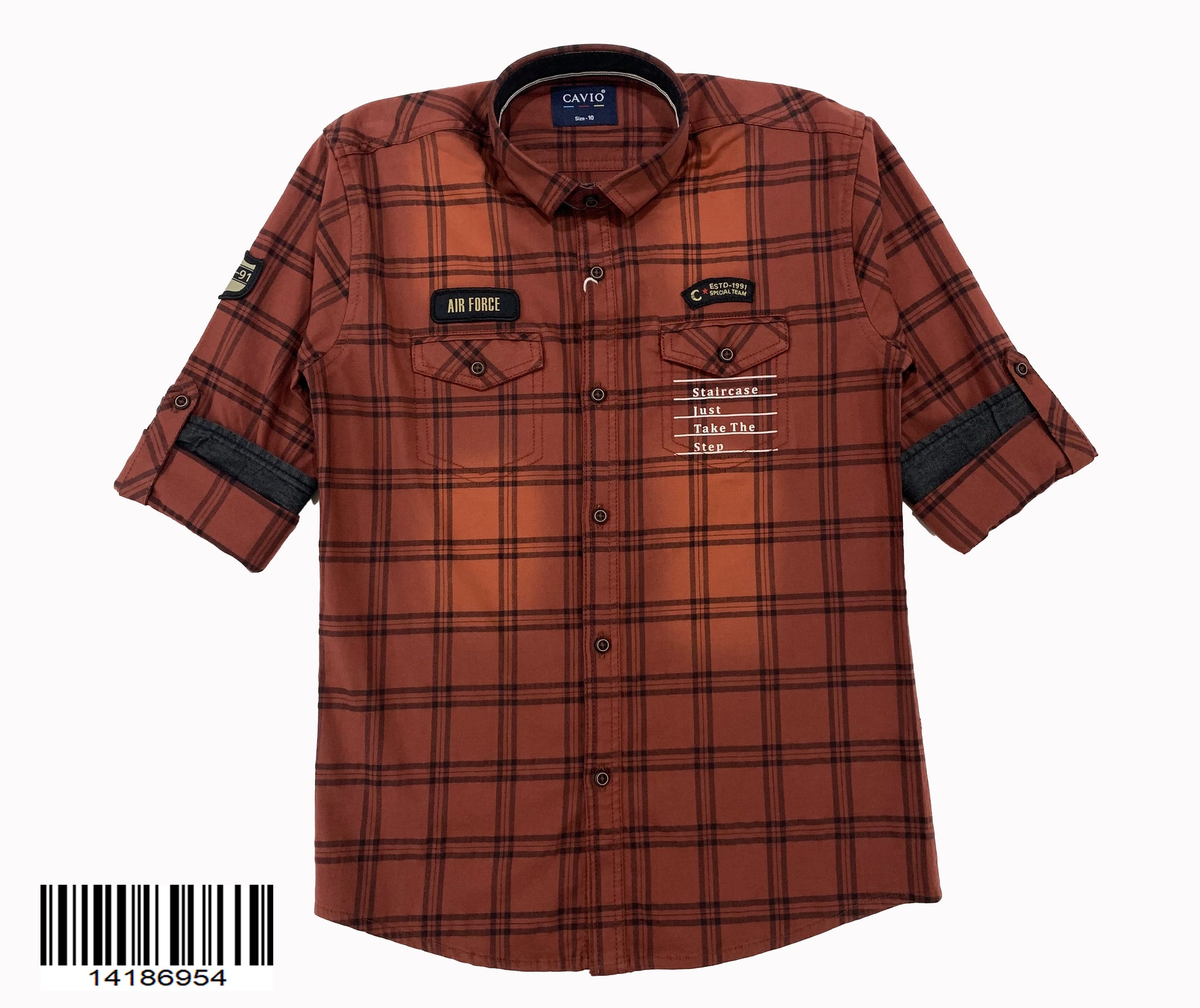 NEW SEASON CAVIO Boys Rust Tartan Regular Fit Tartan Checks Checked Casual Shirt