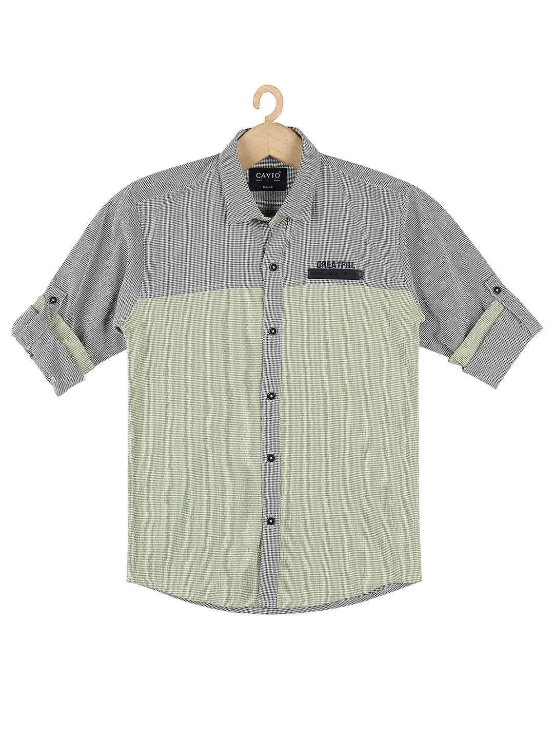 Boys Colourblocked Cotton Shirt Full Sleeve Green -  -