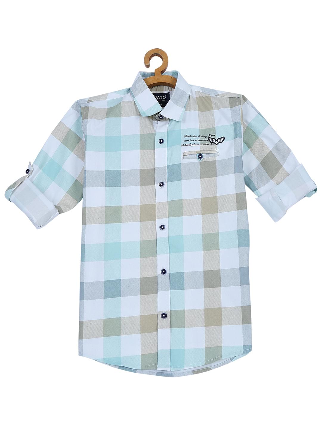 Boys Checked Cotton Shirt Full Sleeve Cream -  -