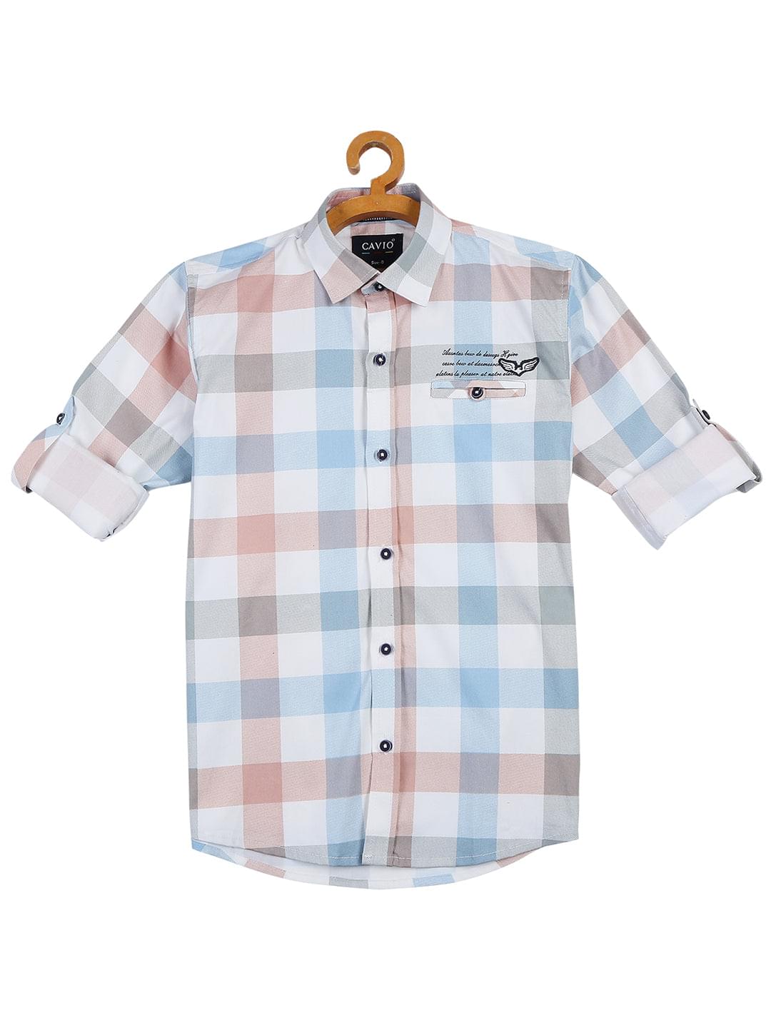 Boys Checked Cotton Shirt Full Sleeve White - -