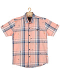 Boys Checked Cotton Shirt Half Sleeve Pink - -