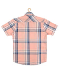 Boys Checked Cotton Shirt Half Sleeve Pink - -