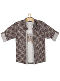 Boys Abstract Printed Cotton Casual Shirt Full Sleeve Brown - -