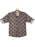 Boys Abstract Printed Cotton Casual Shirt Full Sleeve Brown - -