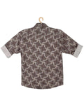 Boys Abstract Printed Cotton Casual Shirt Full Sleeve Brown - -