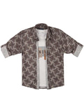 Boys Abstract Printed Cotton Casual Shirt Full Sleeve Brown - -