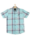 Boys Checked Cotton Shirt Half Sleeve Turquoise Blue - -