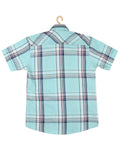 Boys Checked Cotton Shirt Half Sleeve Turquoise Blue - -