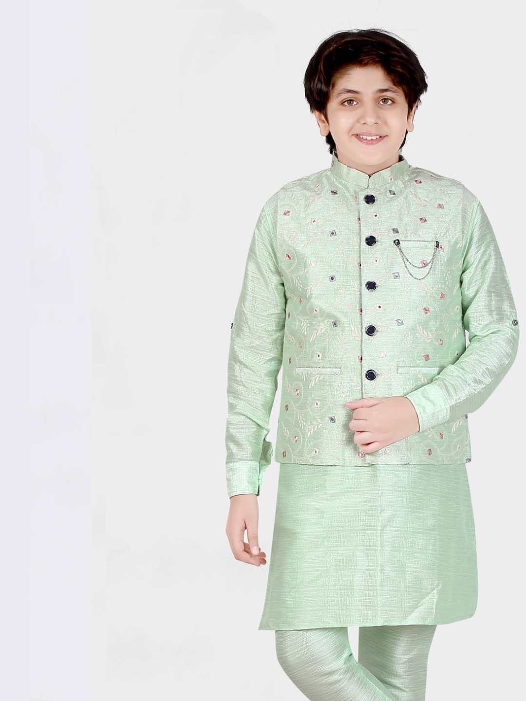 Boys Kurta Pyjama Set With Modi Jacket Yellow PUNEET
