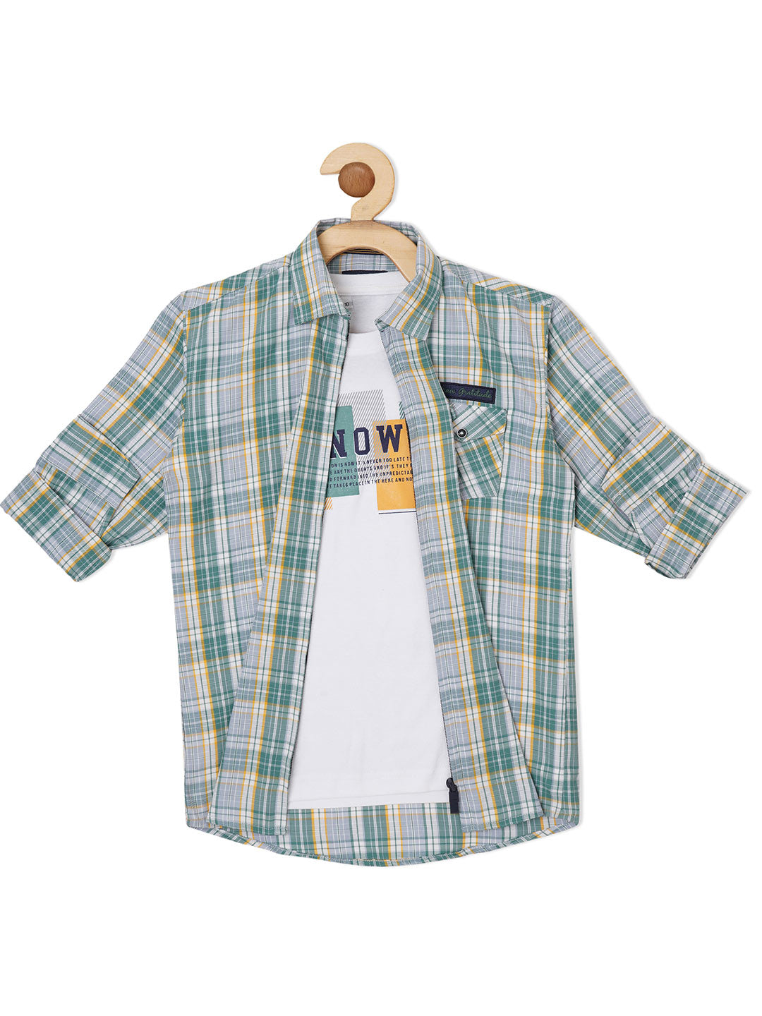 Boys Comfort Tartan Checked Casual Cotton Shirt With T shirt CAVIO  -  -