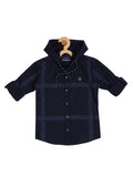 Boys Checked Cotton Hooded Casual Shirt with T-shirt - -