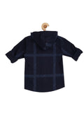 Boys Checked Cotton Hooded Casual Shirt with T-shirt - -