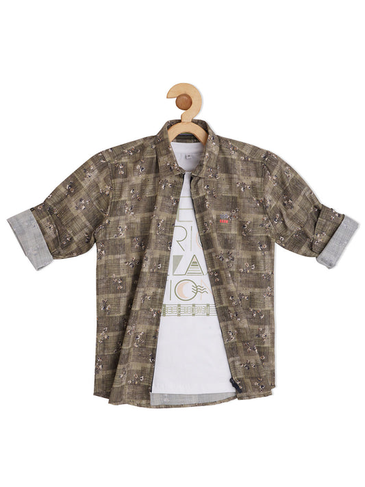 Boys pista green Digital Printed Shirt with T shirt  - -