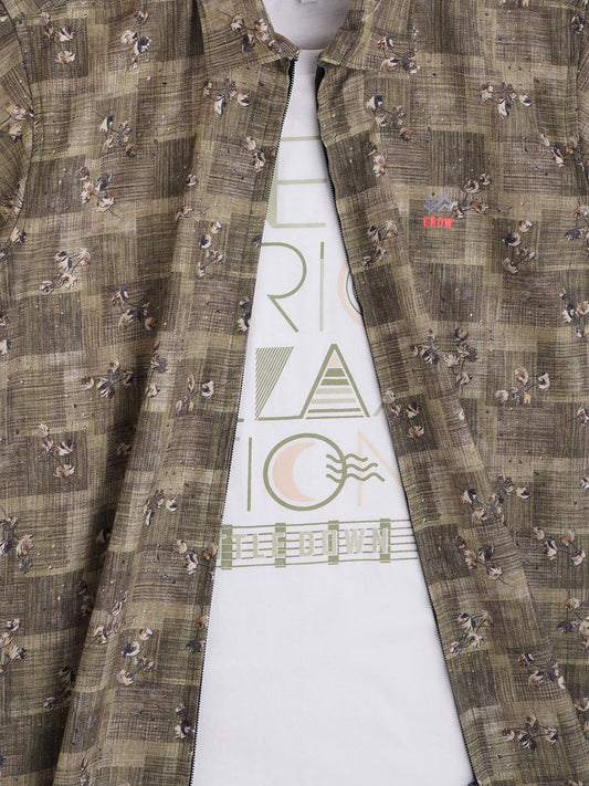 Boys pista green Digital Printed Shirt with T shirt  - -